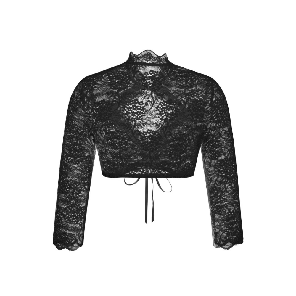 Damska bluzka z koronki, o krótkim kroju, z wiązaniem z przodu - J&B; - 4 - Livia-Moda