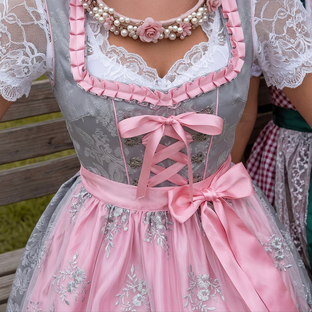 Sukienka dirndl damska z koronkowymi rękawami i haftem | L&V - 3 - Livia-Moda