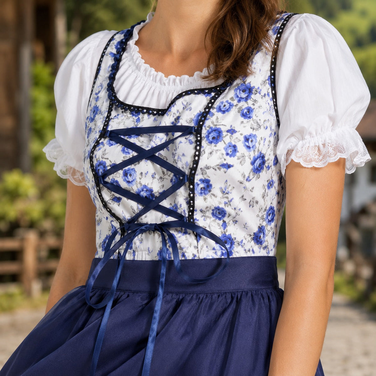 Sukienka dirndl damska z kwiatowym wzorem i sznurowaniem | L&V - 3 - Livia-Moda