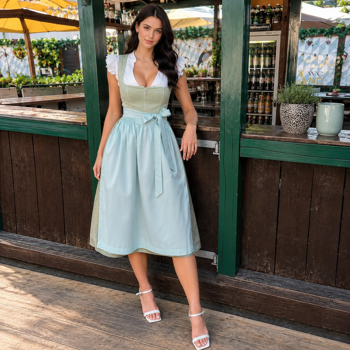 Sukienka dirndl damska z falbanami i taliowanym krojem | L&V - 1 - Livia-Moda