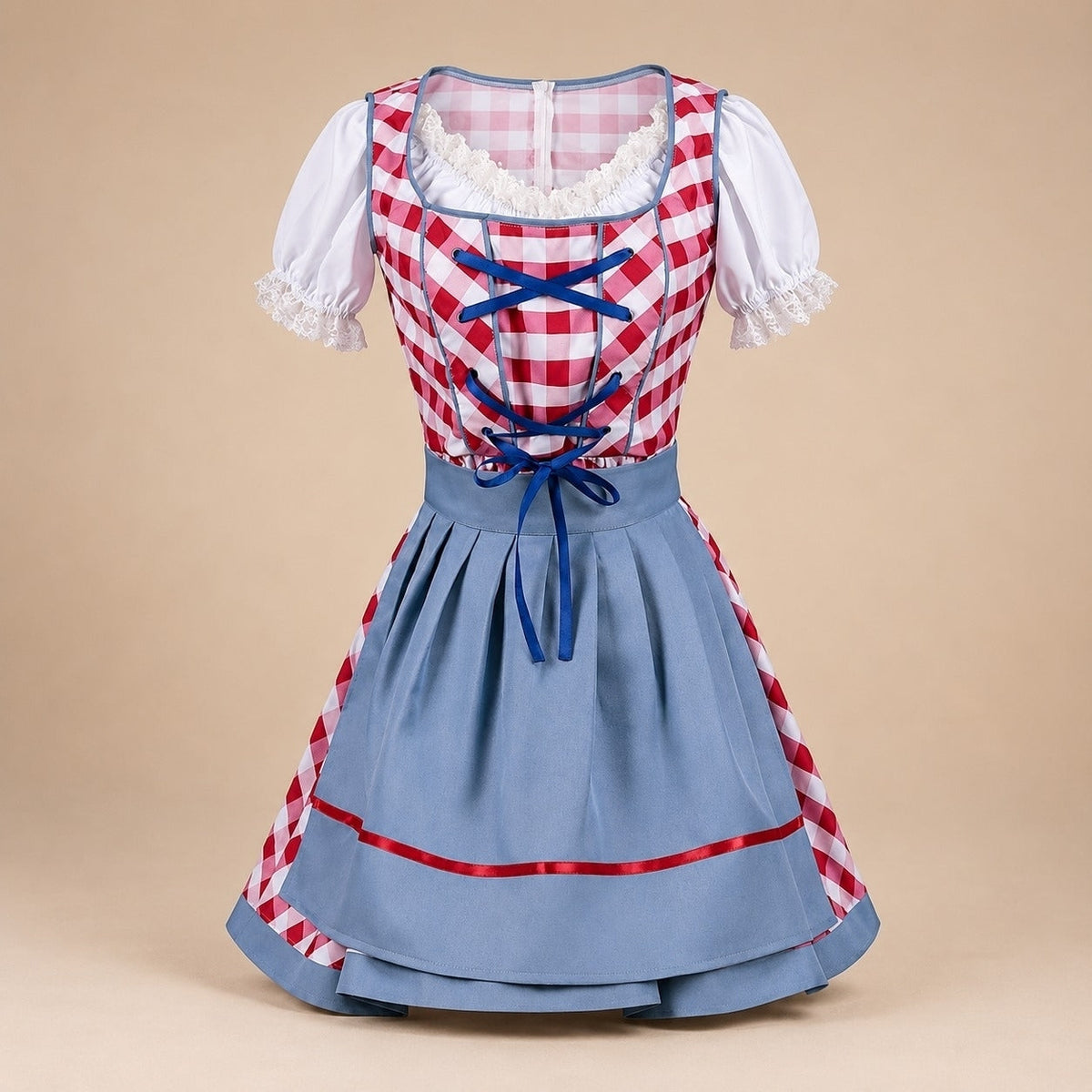 Sukienka dirndl damska z koronkowymi rękawami i paskiem w talii | L&V - 2 - Livia-Moda