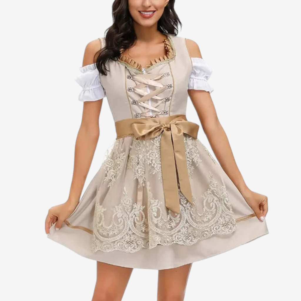 Sukienka dirndl damska z haftem i sznurowaniem | L&V - 2 - Livia-Moda
