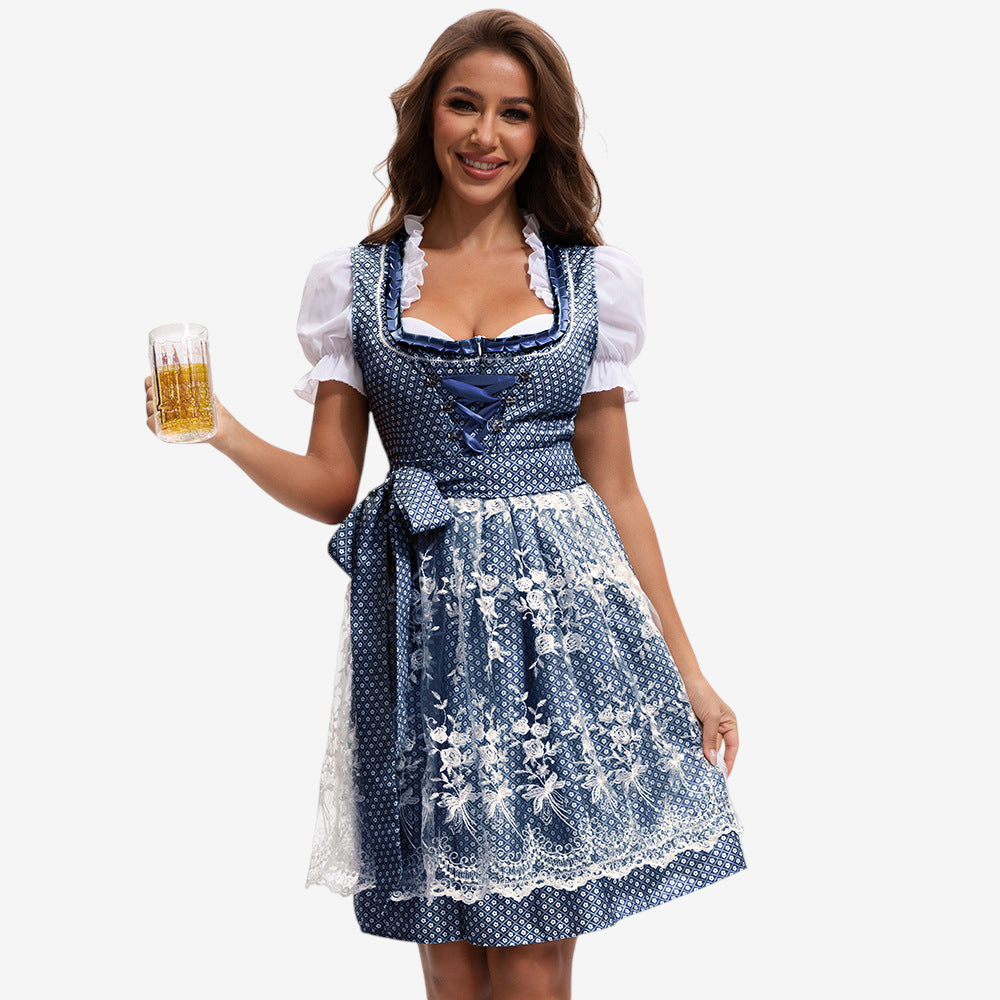 Sukienka dirndl damska z dekoltem w kształcie serca i koronkowym fartuszkiem | L&V - 5 - Livia-Moda