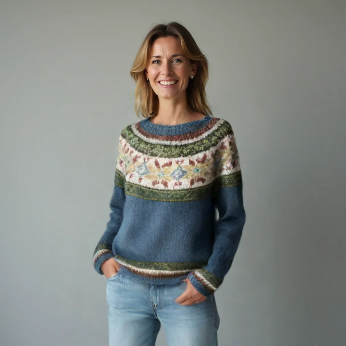 Pullover damski z kolorowym wzorem i luźnym krojem | L&V - 6 - Livia-Moda