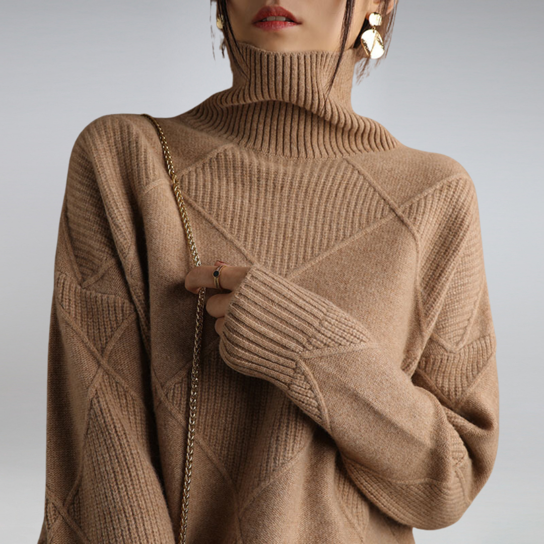Pullover damski z golfem i geometrycznym wzorem | L&V - 3 - Livia-Moda