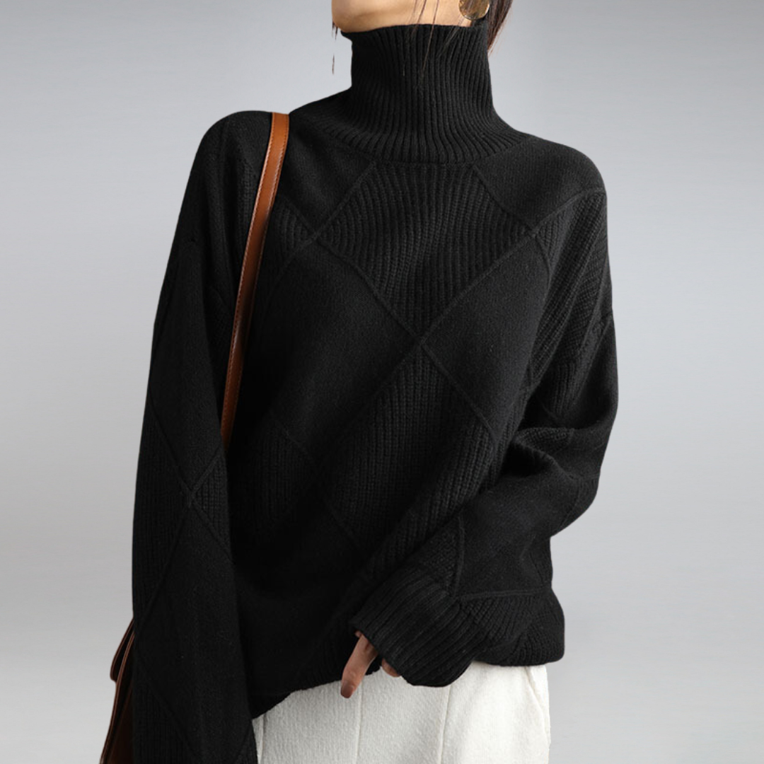 Pullover damski z golfem i geometrycznym wzorem | L&V - 5 - Livia-Moda