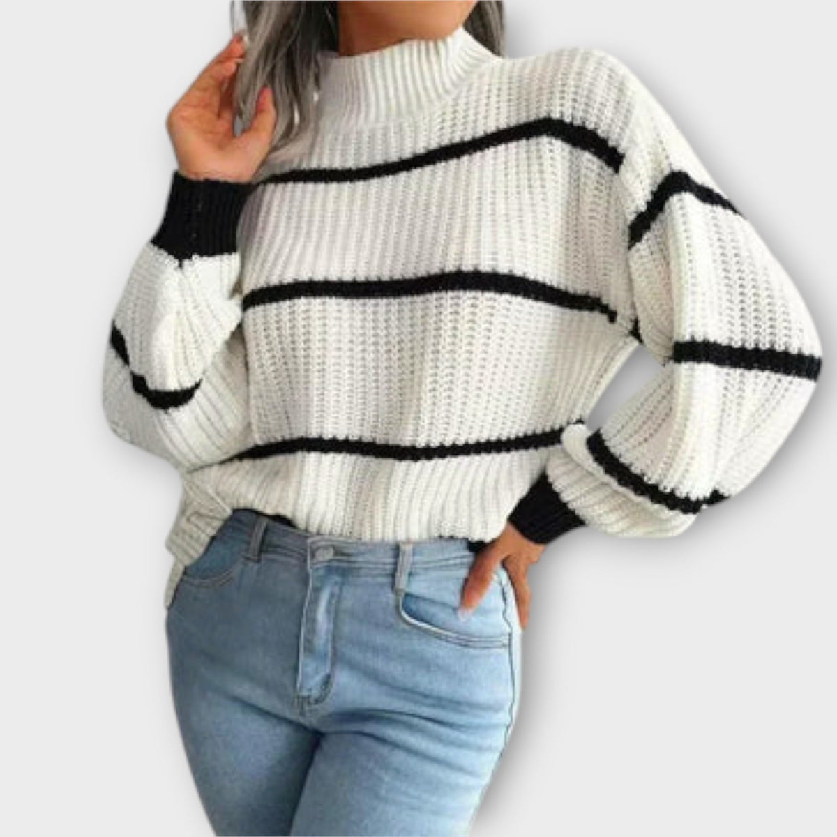 Pullover Damen mit hohem Kragen und lässiger Passform | A&B - 3 - Annoboutique
