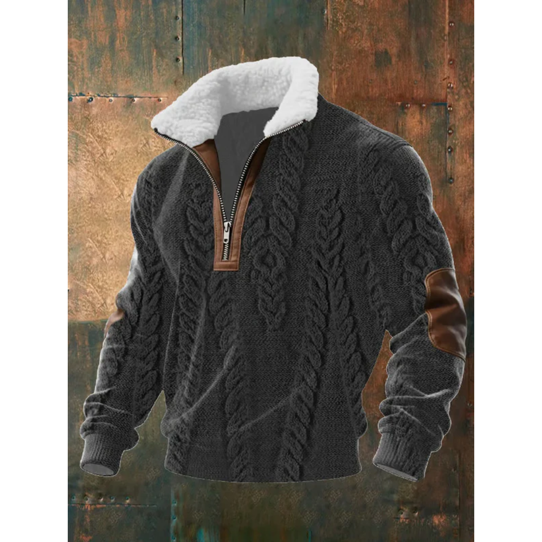 Pullover męski z kołnierzem stójkowym i zamkiem błyskawicznym | L&V - 4 - Livia-Moda