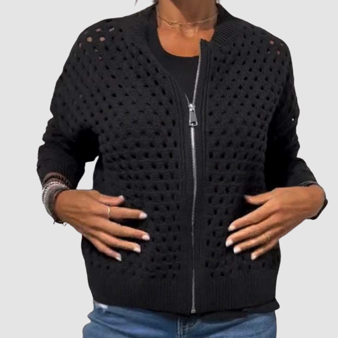 Cardigan damski z zamkiem błyskawicznym i luźnym krojem | L&V - 2 - Livia-Moda