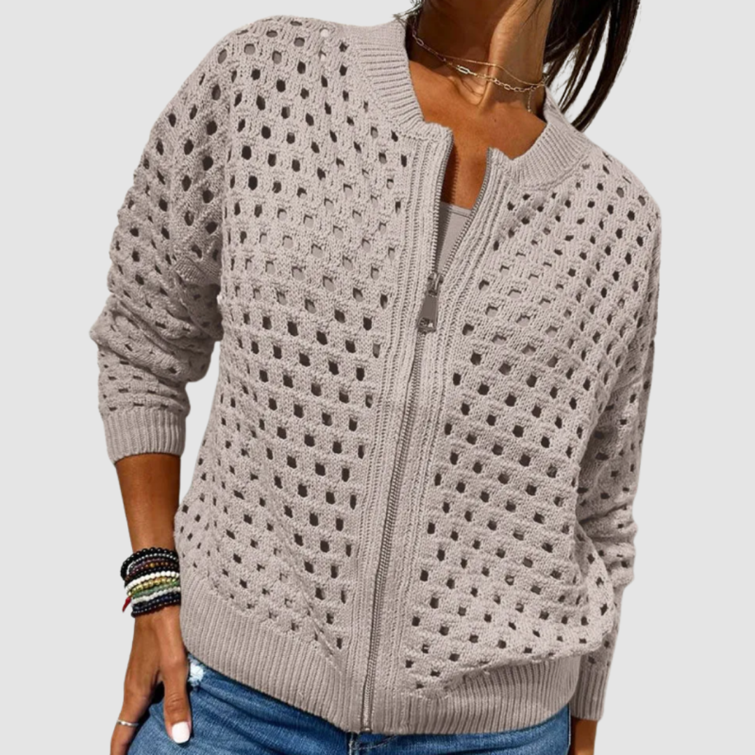 Cardigan damski z zamkiem błyskawicznym i luźnym krojem | L&V - 4 - Livia-Moda