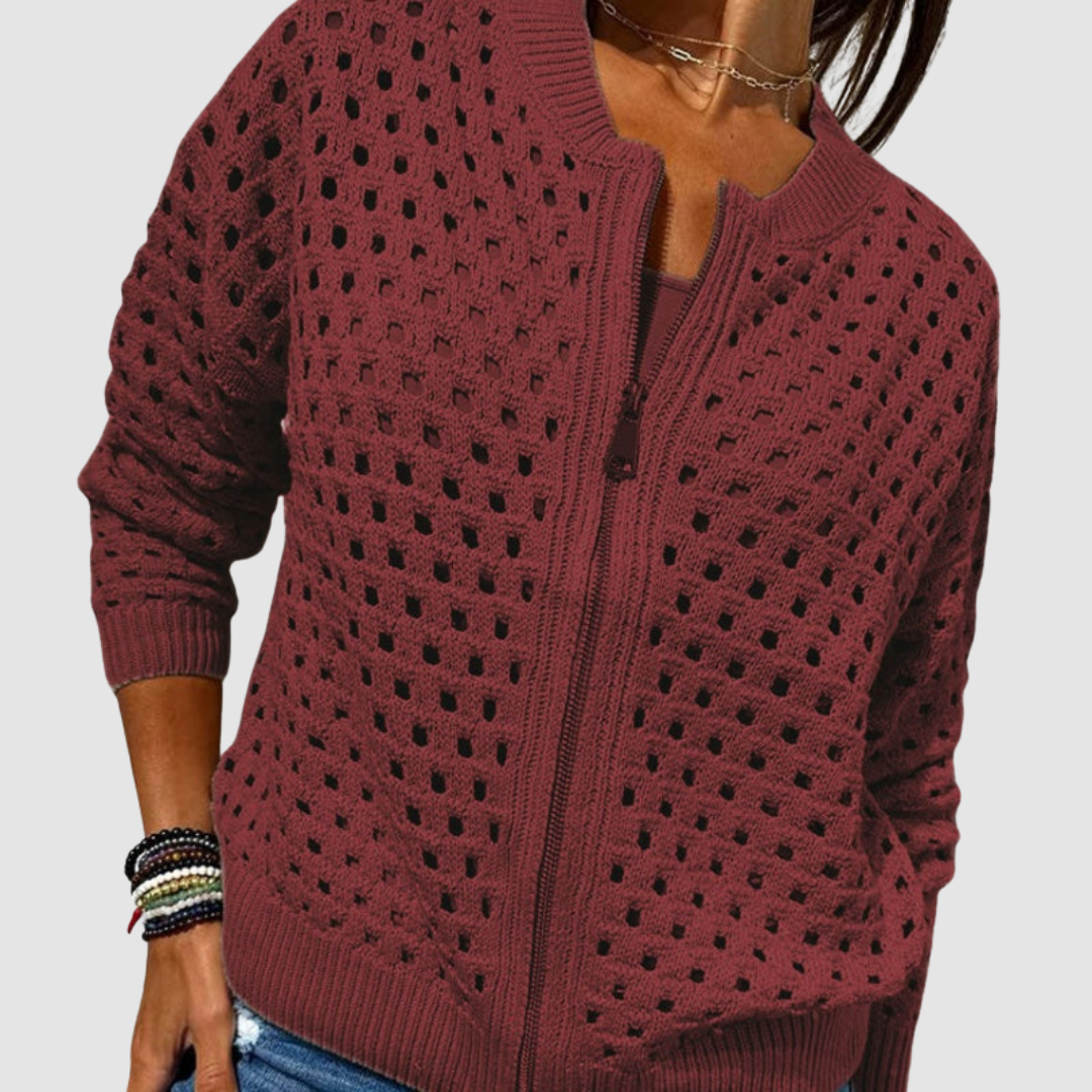 Cardigan damski z zamkiem błyskawicznym i luźnym krojem | L&V - 6 - Livia-Moda