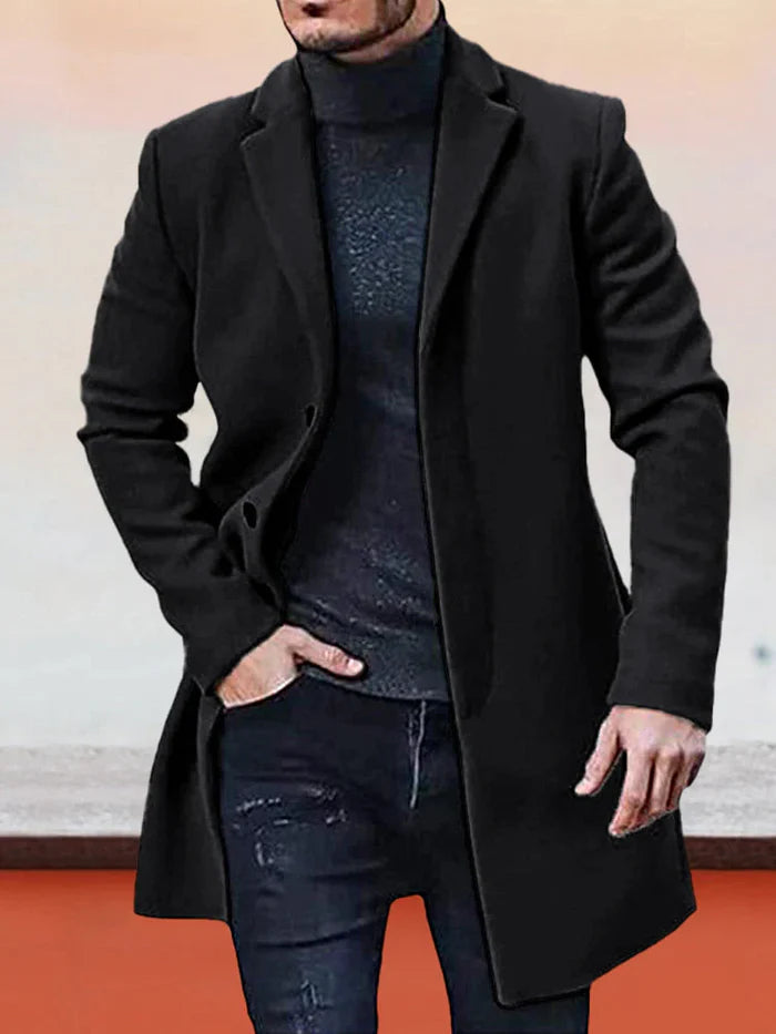 Men's Tailored Overcoat with Single-Breasted Design | L&S - 2 - London-stylehouse.com