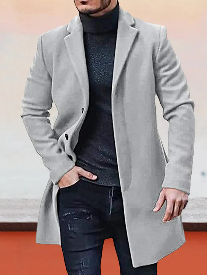 Men's Tailored Overcoat with Single-Breasted Design | L&S - 3 - London-stylehouse.com