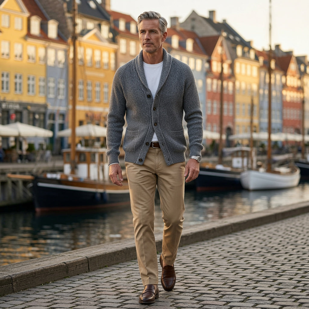 Herren Cardigan mit Revers und Knopfverschluss | A&Z - 2 - Atelier-Zofia