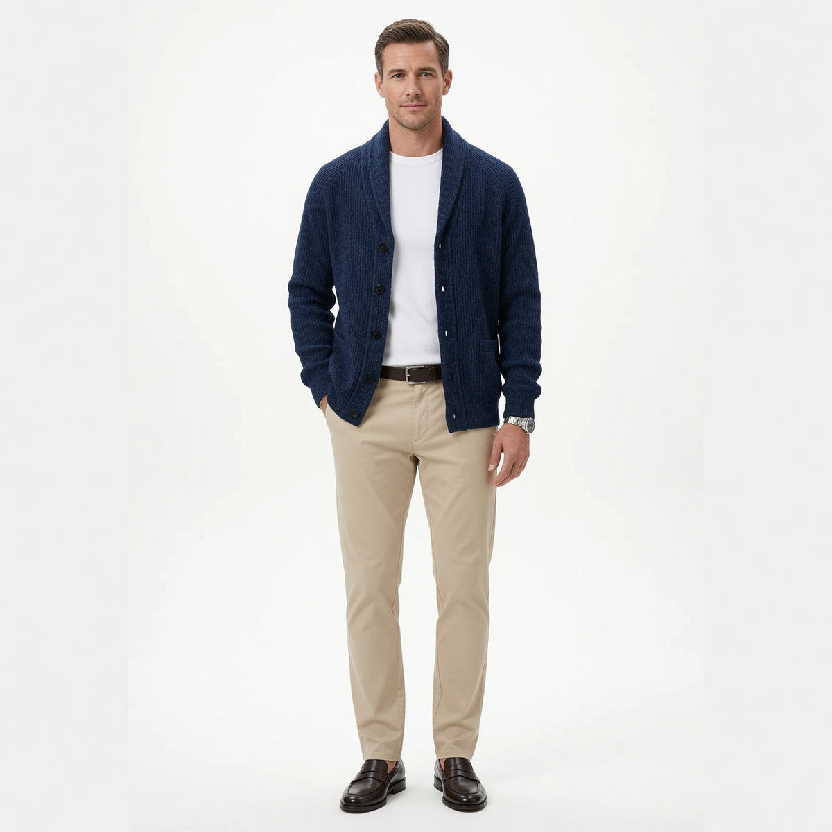 Herren Cardigan mit Revers und Knopfverschluss | A&Z - 11 - Atelier-Zofia