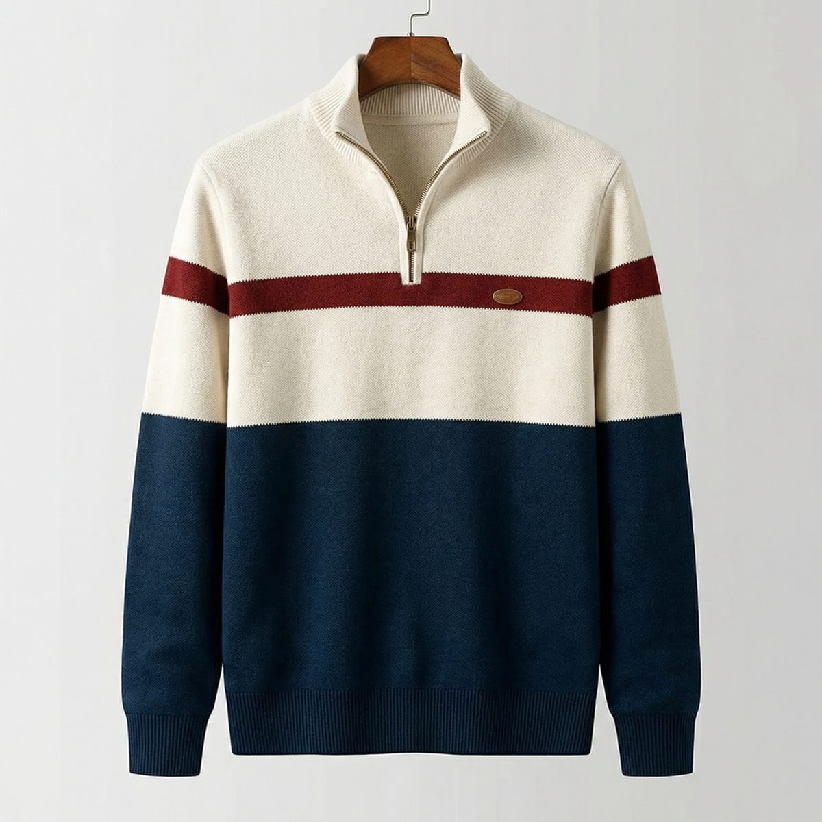 Pullover męski z kołnierzem stójkowym i zamkiem błyskawicznym | L&V - 1 - Livia-Moda