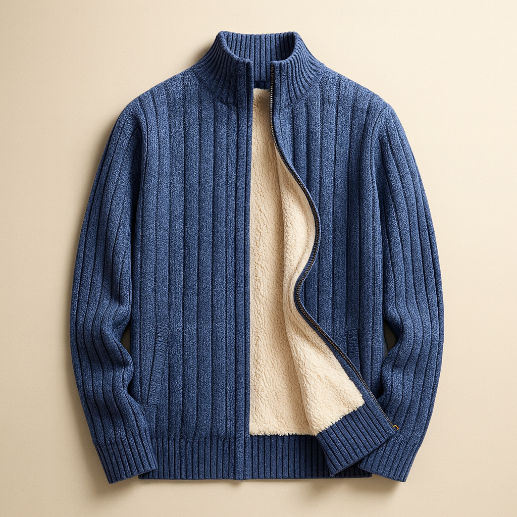 Cardigan męski z kołnierzem stójkowym i zamkiem błyskawicznym | L&V - 1 - Livia-Moda