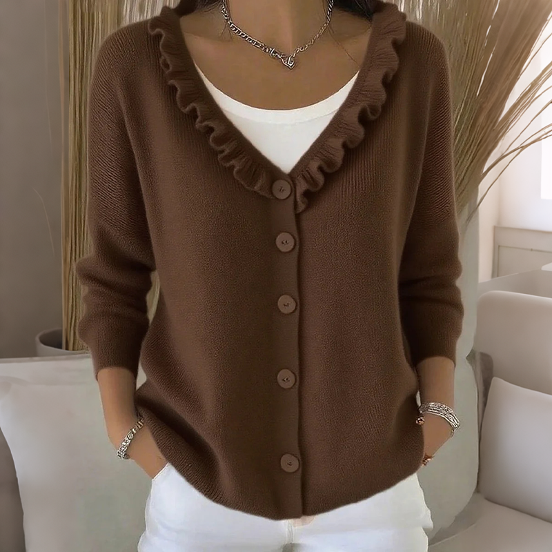 Cardigan damski z falbaną i guzikiem | L&V - 4 - Livia-Moda