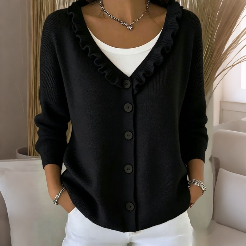 Cardigan damski z falbaną i guzikiem | L&V - 9 - Livia-Moda
