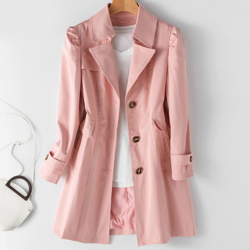 Trenchcoat damski z taliowanym krojem i eleganckim kołnierzem | L&V - 5 - Livia-Moda