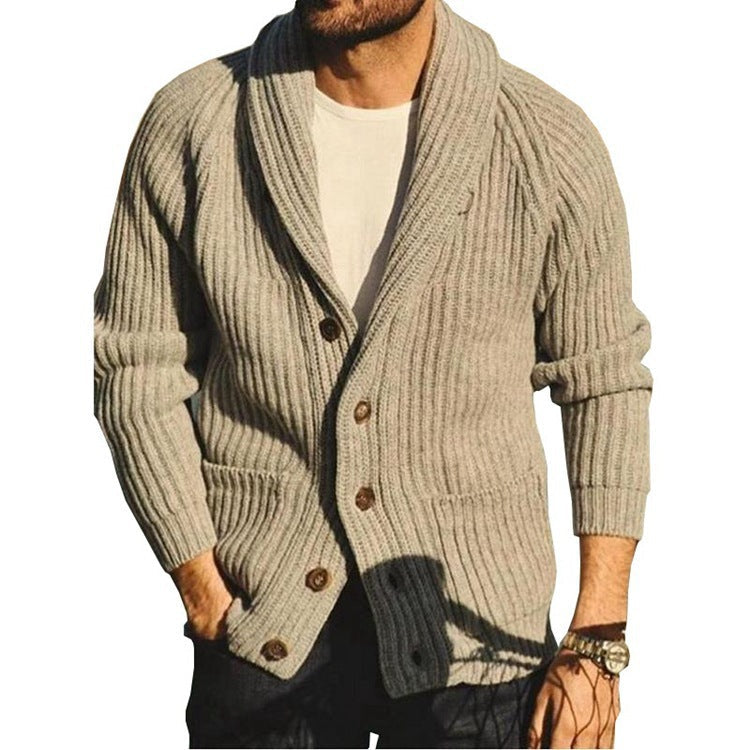 Cardigan męski z szerokim kołnierzem i guzikami | L&V - 1 - Livia-Moda
