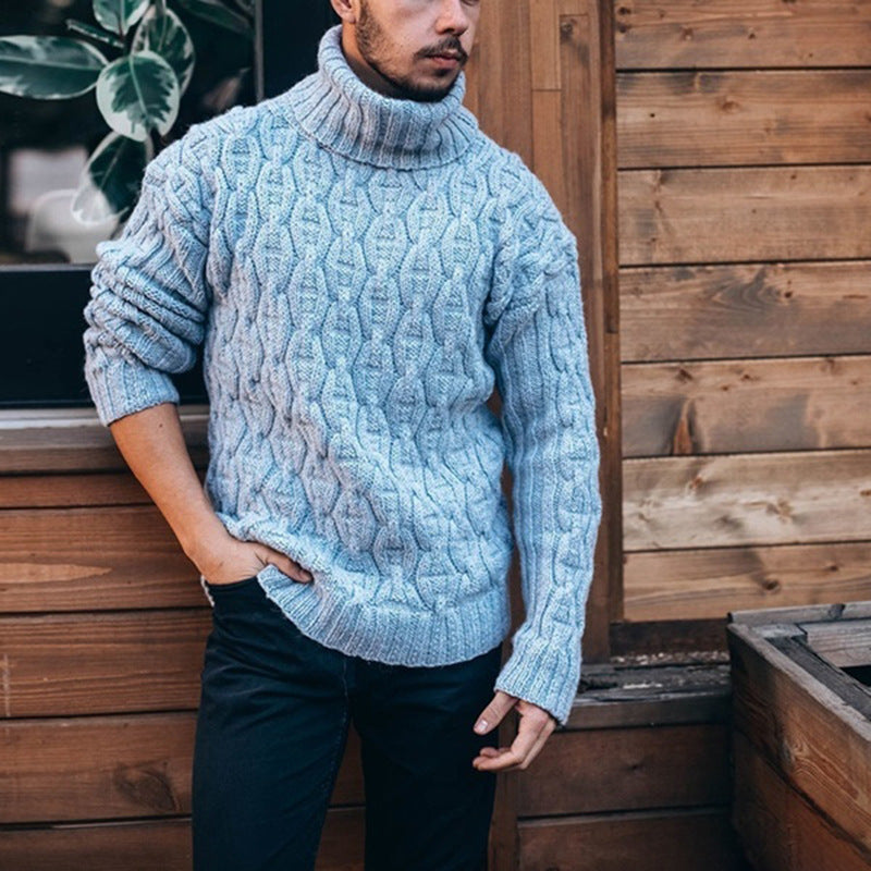 Pullover męski z wysokim kołnierzem i wzorem warkoczowym | L&V - 2 - Livia-Moda