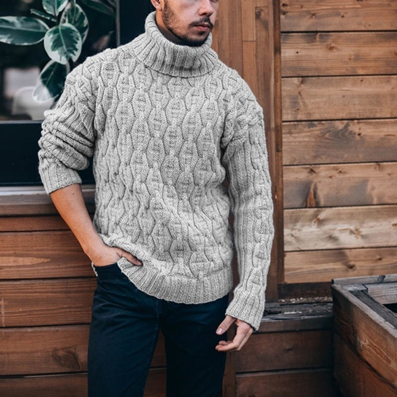 Pullover męski z wysokim kołnierzem i wzorem warkoczowym | L&V - 4 - Livia-Moda