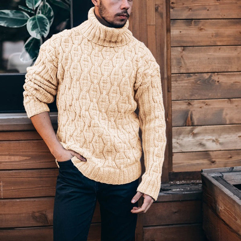 Pullover męski z wysokim kołnierzem i wzorem warkoczowym | L&V - 6 - Livia-Moda
