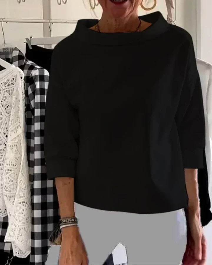 Bluzka damska z szerokim kołnierzem i rękawami 3/4 | L&V - 2 - Livia-Moda