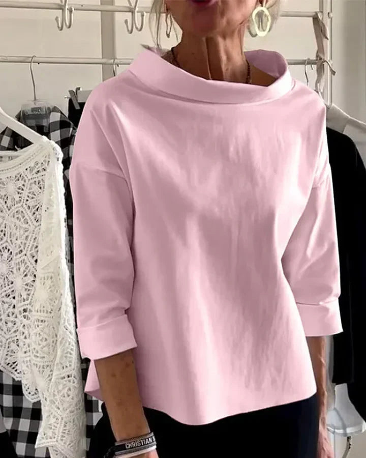 Bluzka damska z szerokim kołnierzem i rękawami 3/4 | L&V - 3 - Livia-Moda