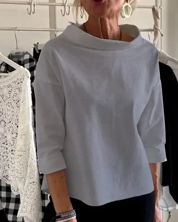 Bluzka damska z szerokim kołnierzem i rękawami 3/4 | L&V - 4 - Livia-Moda