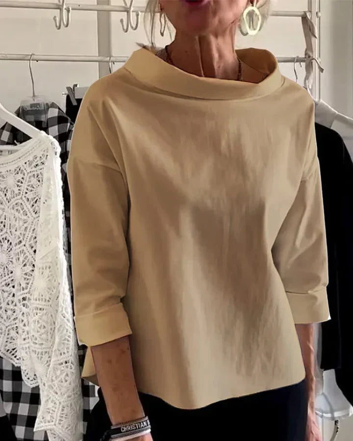 Bluzka damska z szerokim kołnierzem i rękawami 3/4 | L&V - 5 - Livia-Moda