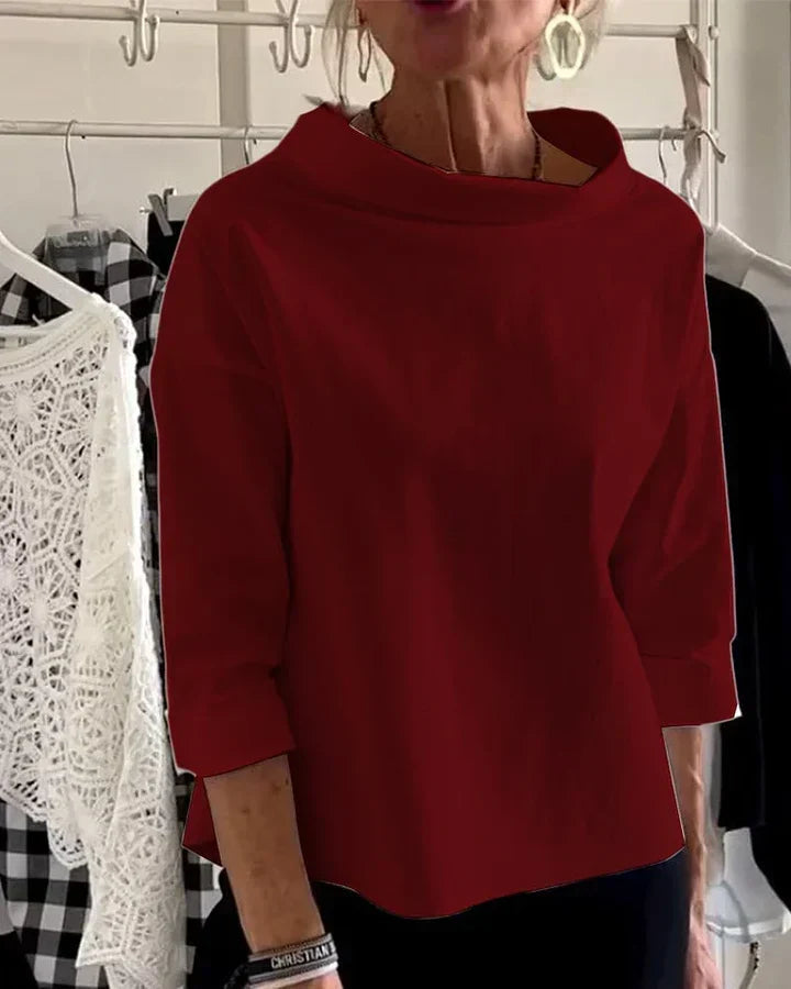 Bluzka damska z szerokim kołnierzem i rękawami 3/4 | L&V - 6 - Livia-Moda