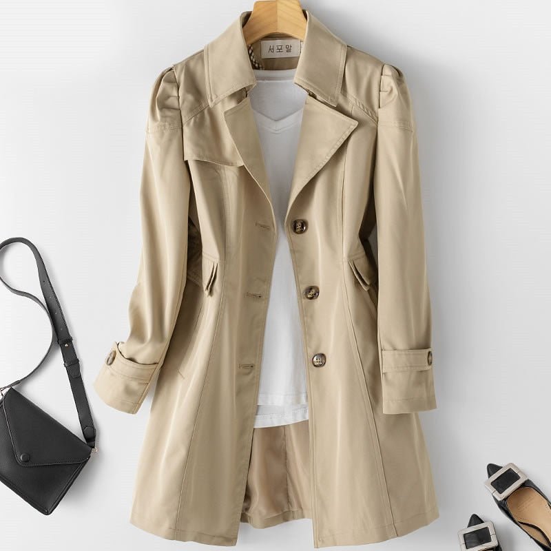 Trenchcoat damski z klasycznym kołnierzem i funkcjonalnymi kieszeniami | L&V - 3 - Livia-Moda
