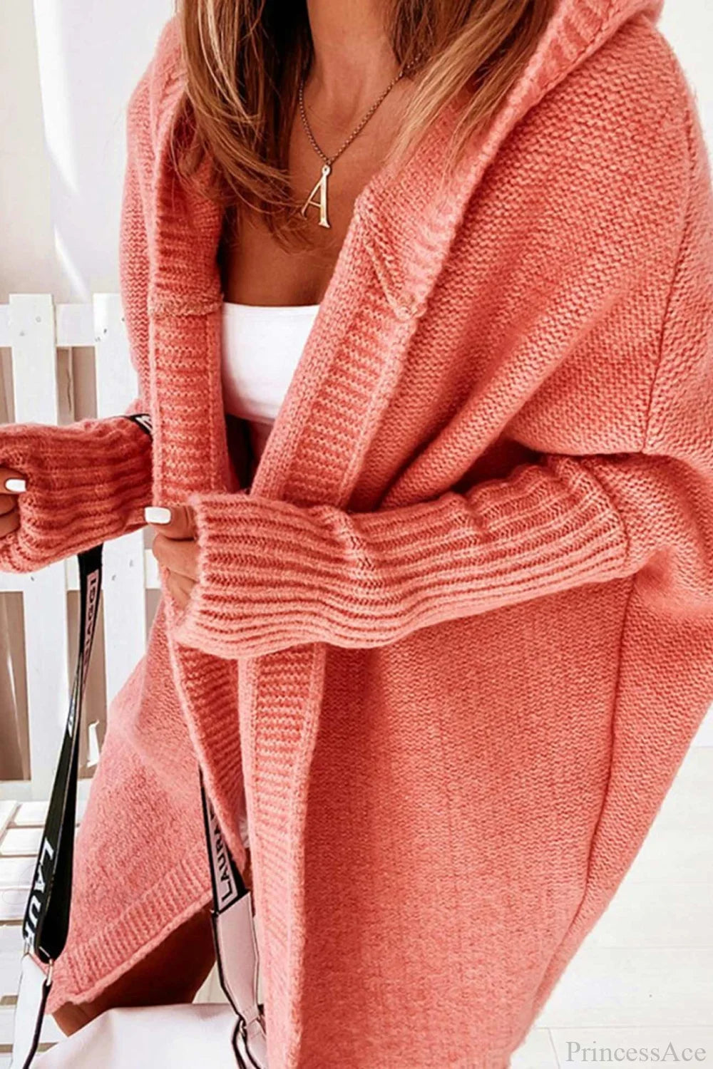Cardigan damski z kapturem, luźny fason z długimi rękawami i kieszeniami | L&V - 2 - Livia-Moda