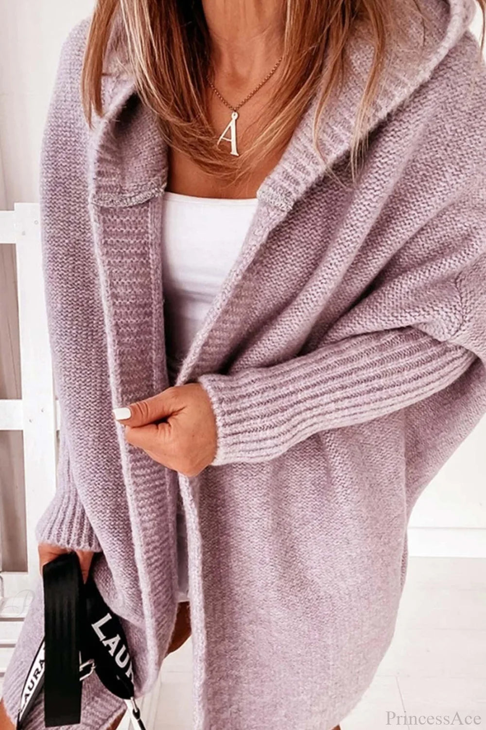 Cardigan damski z kapturem, luźny fason z długimi rękawami i kieszeniami | L&V - 3 - Livia-Moda