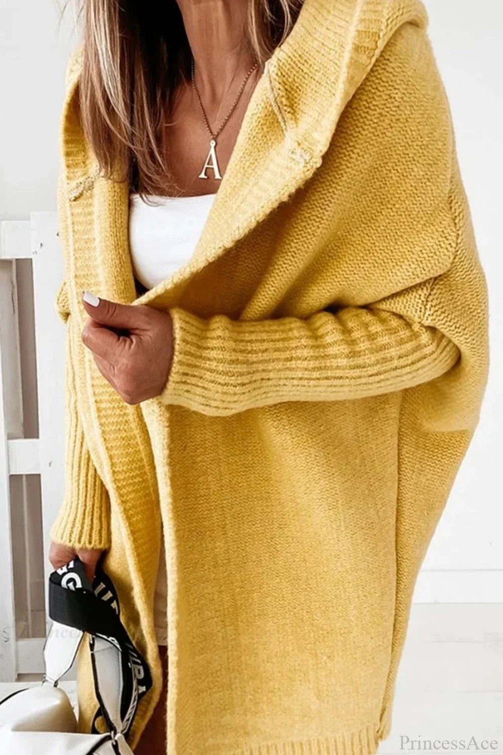 Cardigan damski z kapturem, luźny fason z długimi rękawami i kieszeniami | L&V - 5 - Livia-Moda