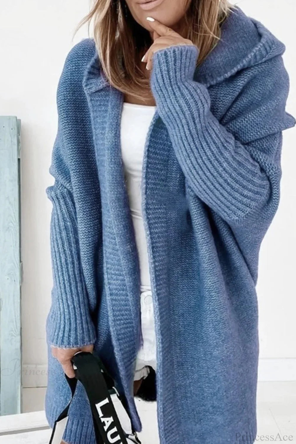 Cardigan damski z kapturem, luźny fason z długimi rękawami i kieszeniami | L&V - 6 - Livia-Moda