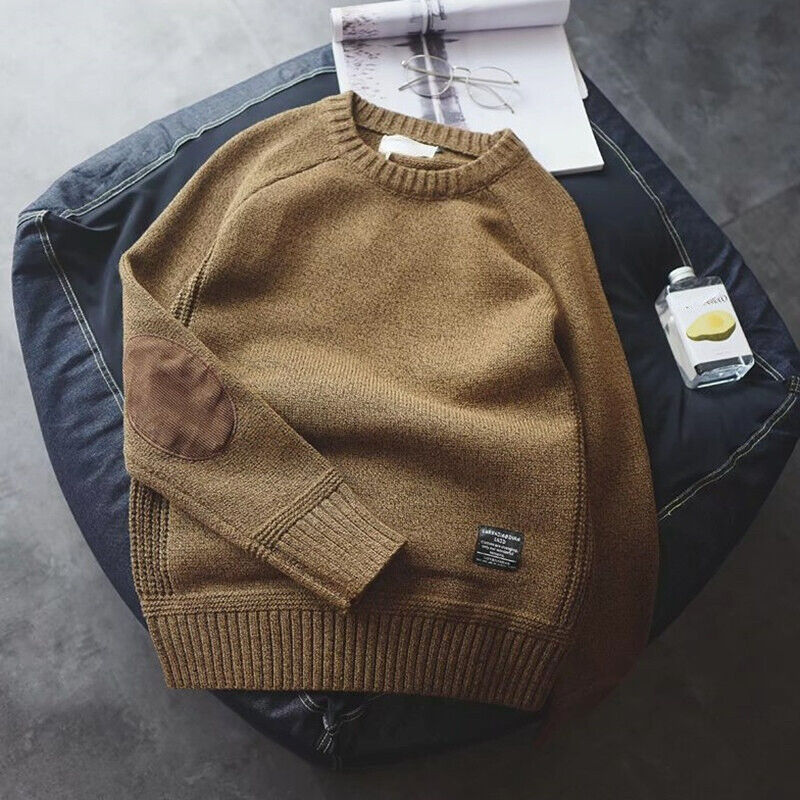 Pullover męski z akcentami na łokciach i luźnym krojem | L&V - 2 - Livia-Moda