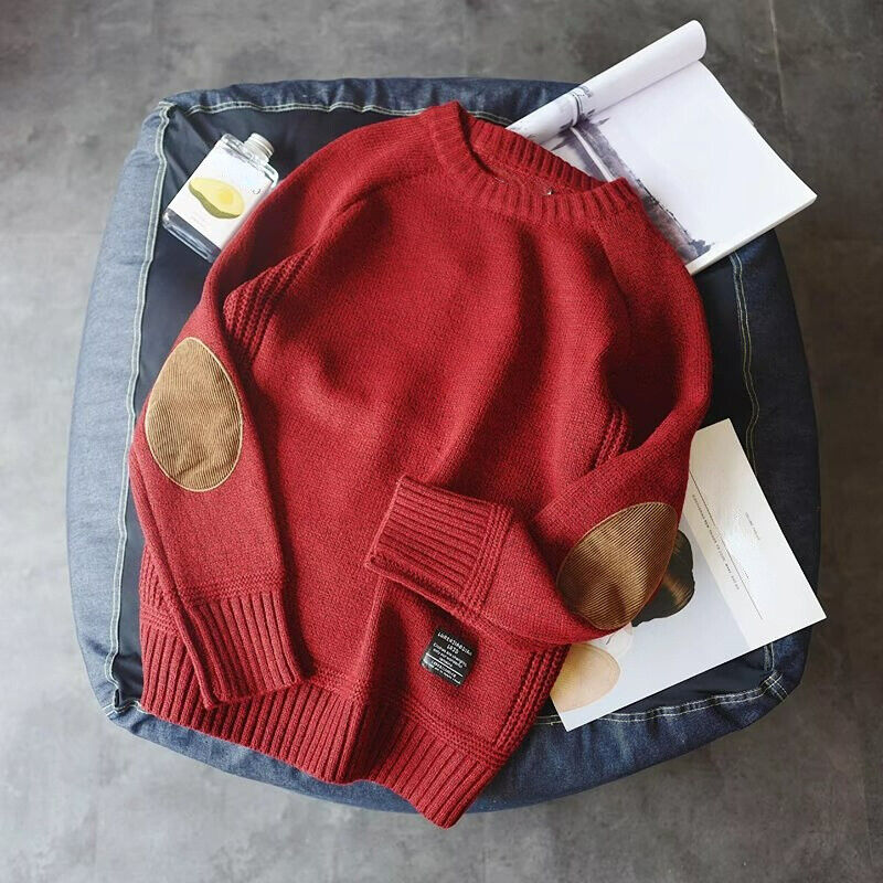 Pullover męski z akcentami na łokciach i luźnym krojem | L&V - 3 - Livia-Moda