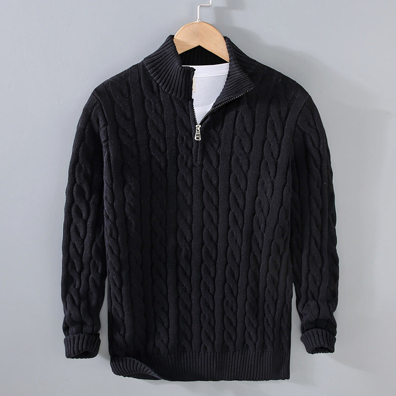 Pullover męski z zamkiem i wzorem w warkocze | L&V - 2 - Livia-Moda