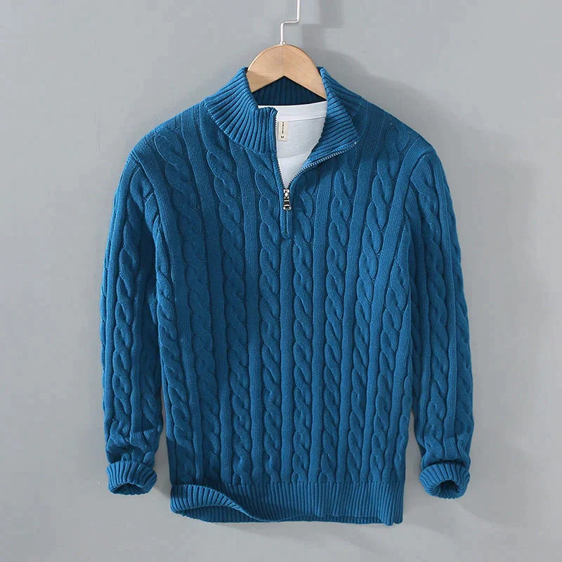 Pullover męski z zamkiem i wzorem w warkocze | L&V - 4 - Livia-Moda