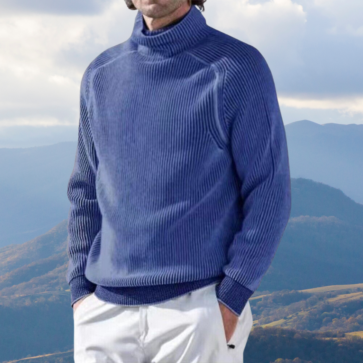 Pullover męski z wysokim kołnierzem i żebrowanym wzorem | L&V - 5 - Livia-Moda