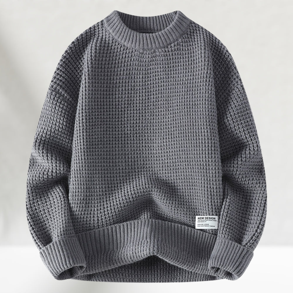 Męski sweter z okrągłym dekoltem i strukturalnym splotem | L&V - 2 - Livia-Moda
