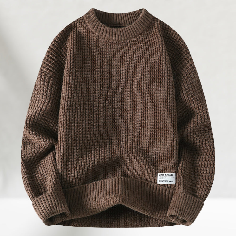 Męski sweter z okrągłym dekoltem i strukturalnym splotem | L&V - 3 - Livia-Moda
