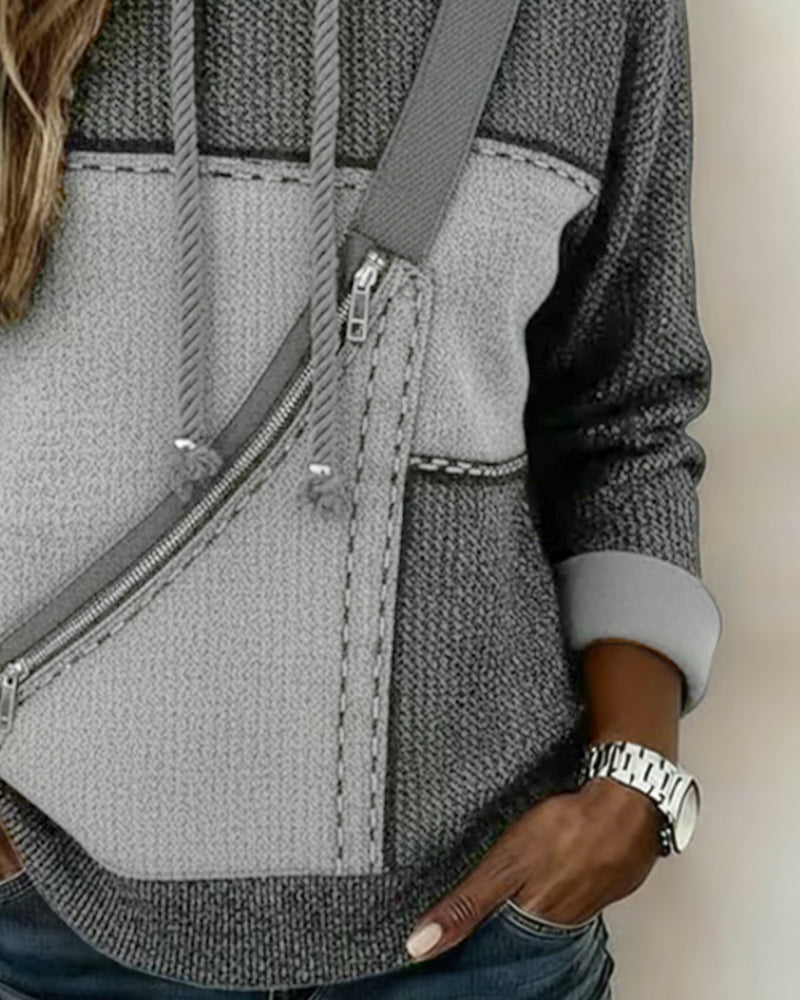 Hoodie damski z asymetrycznym zamkiem i kieszenią | L&V - 5 - Livia-Moda