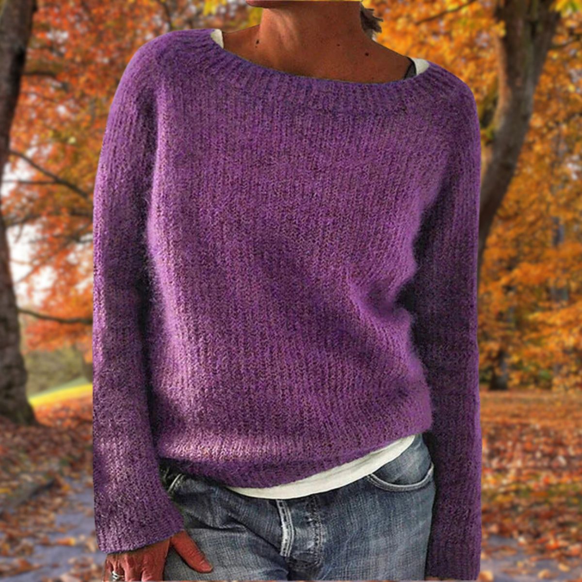 Pullover damski z szerokim dekoltem i luźnym krojem | L&V - 7 - Livia-Moda