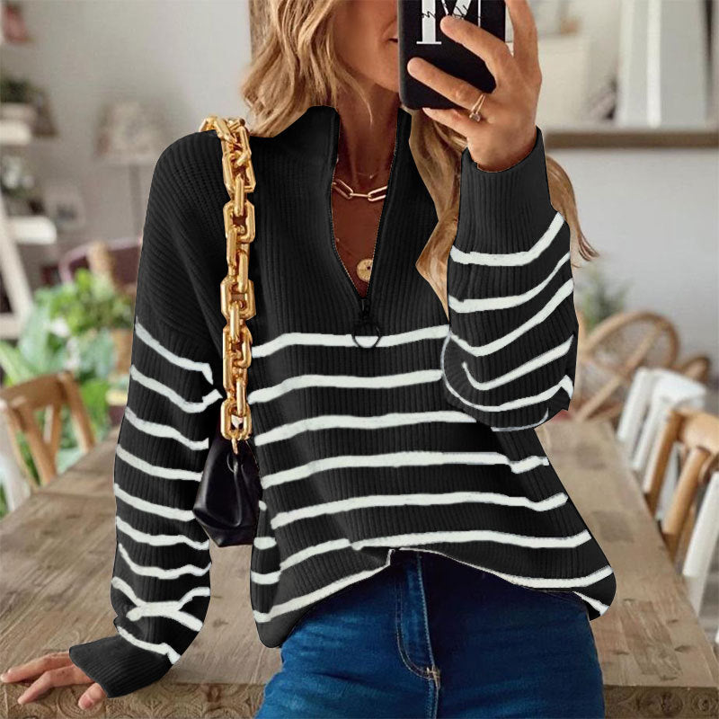 Pullover damski z kołnierzem stójkowym i zamkiem błyskawicznym | L&V - 3 - Livia-Moda