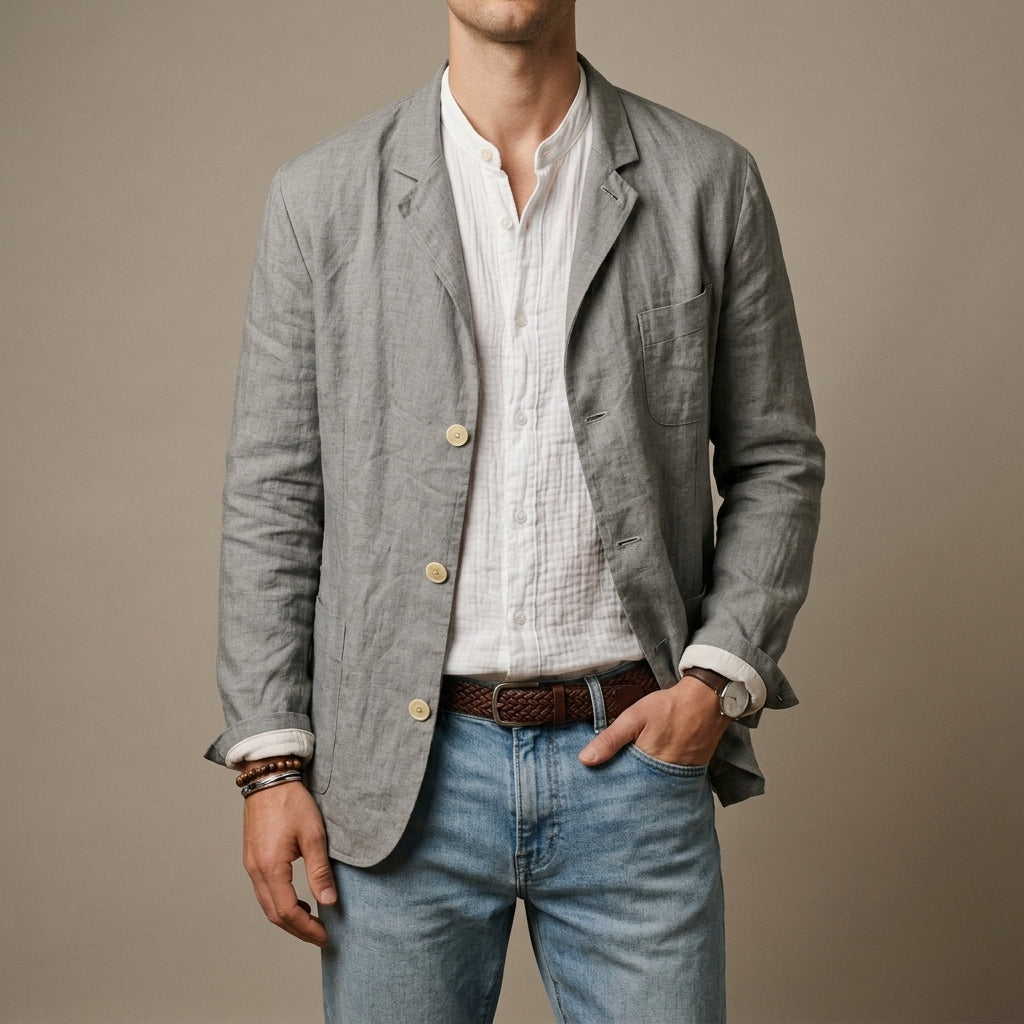 Blazer męski z luźnym krojem i eleganckimi detalami | L&V - 2 - Livia-Moda
