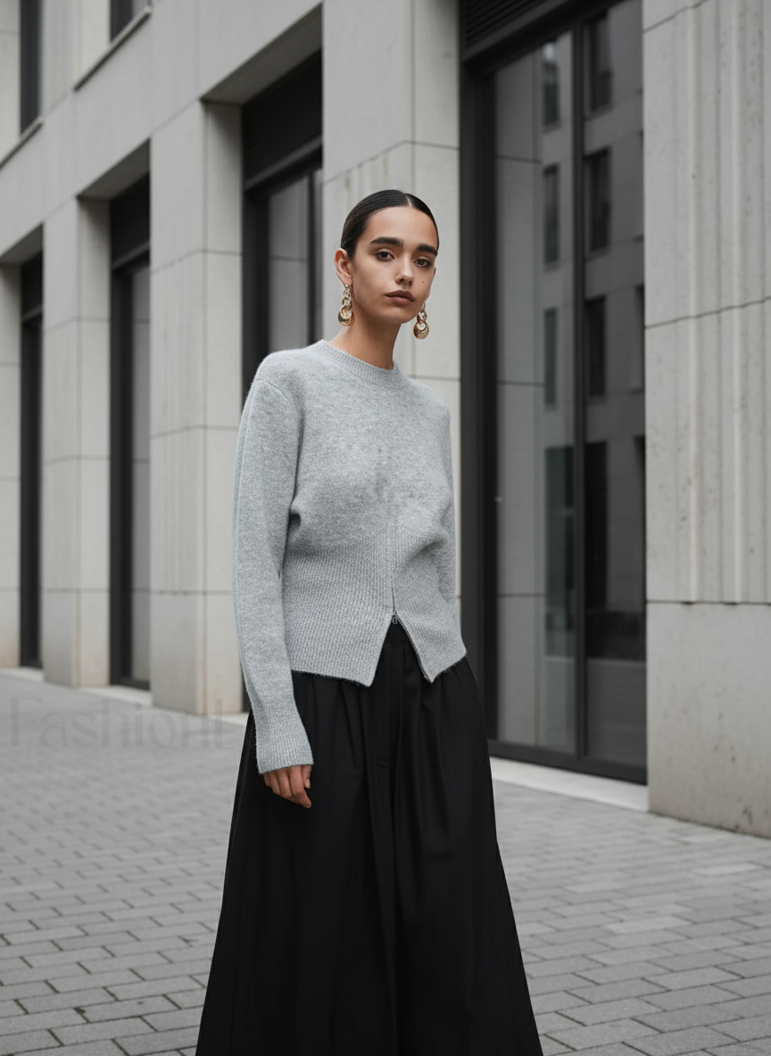 Pullover damski z luźnym krojem i detalem w talii | L&V - 2 - Livia-Moda